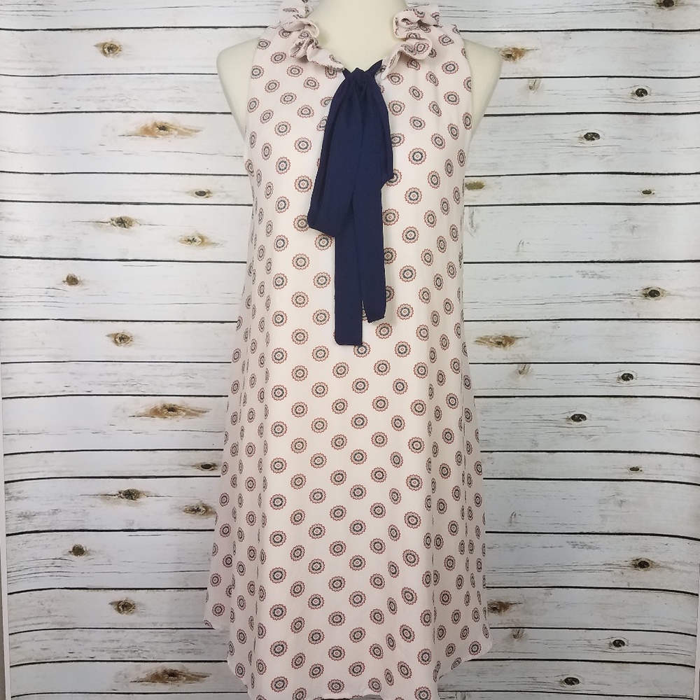 Jella C Shift Dress Circle Print Ruffle Neckline